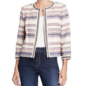 Tahari ASL Cream and Blue Patterned Blazer